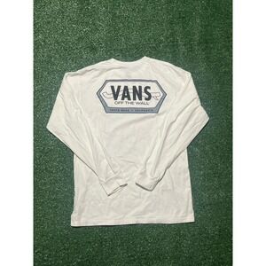 Vans Men Shirt Medium White Graphic Print Off The Wall Long Sleeve